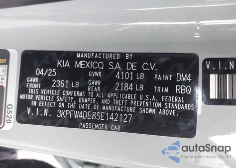 2025 Kia K4 Gt-Line из США, поврежденный, VIN 3KPFW4DE8SE142127